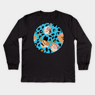 Modern abstract rose and leopard texture Kids Long Sleeve T-Shirt